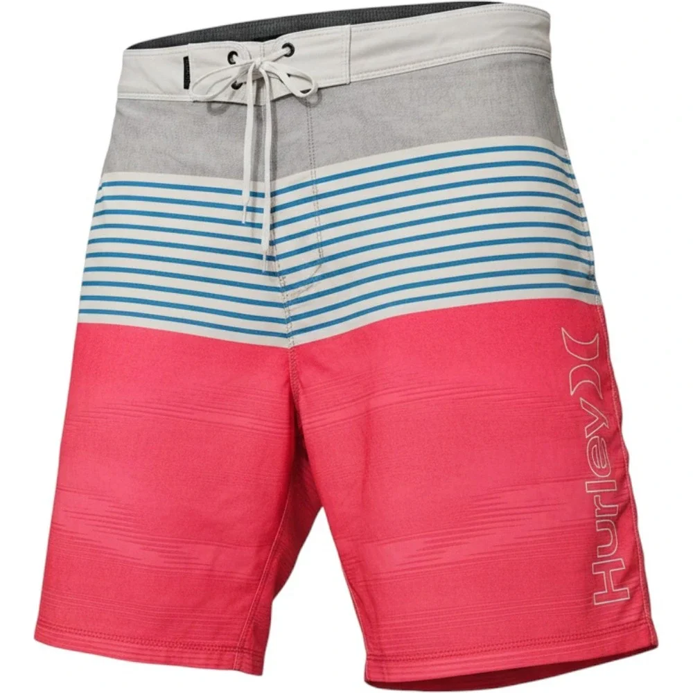 Hurley Phantom Board Shorts Mens 38 Coral Grey Blue Striped Buckle Coastal Swim